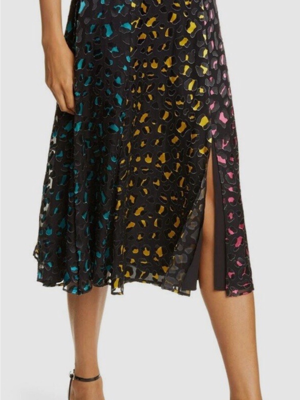 Alice and Olivia Jenessa Silk Blend Midi Skirt Abstract Leopard Print